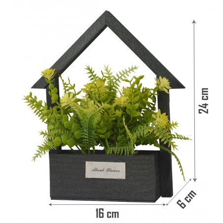 Fleurs artificielles pour les Pots de jardinage Noir, Bois Naturel, les Fleurs Jaunes Décoratif Vintage 24x6x16 cm
