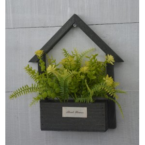 Fleurs artificielles pour les Pots de jardinage Noir, Bois Naturel, les Fleurs Jaunes Décoratif Vintage 24x6x16 cm