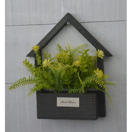 Fleurs artificielles pour les Pots de jardinage Noir, Bois Naturel, les Fleurs Jaunes Décoratif Vintage 24x6x16 cm