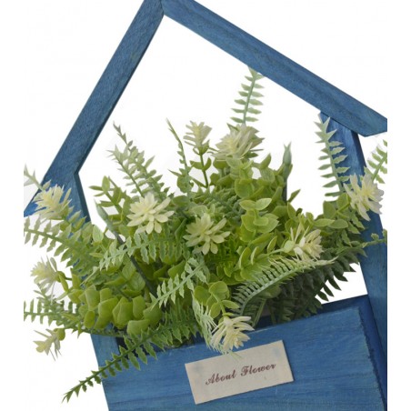 Artificial flowers for Garden Pots-Blue Natural Wood, White Flowers Decorative Vintage 24x6x16 cm