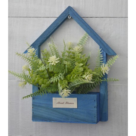 Artificial flowers for Garden Pots-Blue Natural Wood, White Flowers Decorative Vintage 24x6x16 cm