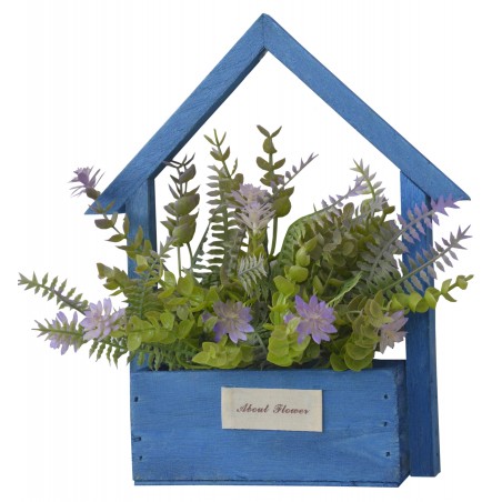 Fleurs artificielles pour le Jardin des Pots-Bleu en Bois Naturel, Pourpre Fleurs Décoratif Vintage 24x6x16 cm