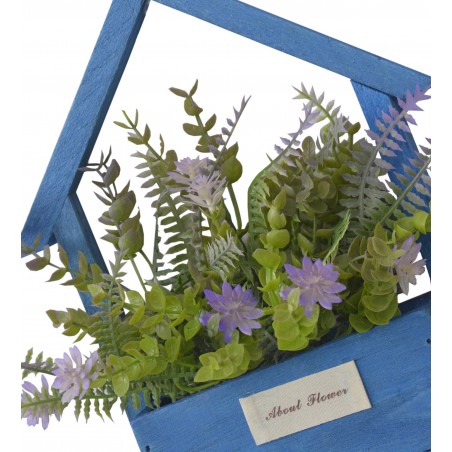 Fleurs artificielles pour le Jardin des Pots-Bleu en Bois Naturel, Pourpre Fleurs Décoratif Vintage 24x6x16 cm