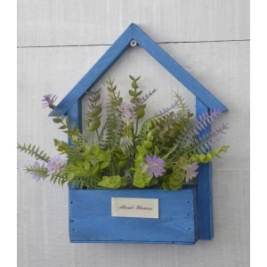 Fleurs artificielles pour le Jardin des Pots-Bleu en Bois Naturel, Pourpre Fleurs Décoratif Vintage 24x6x16 cm