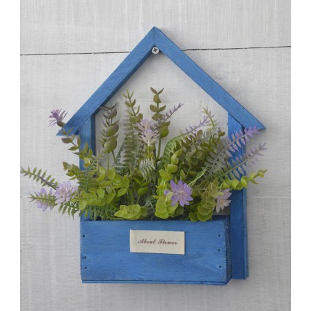 Fleurs artificielles pour le Jardin des Pots-Bleu en Bois Naturel, Pourpre Fleurs Décoratif Vintage 24x6x16 cm