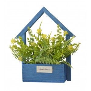 Fleurs artificielles pour le Jardin des Pots-Bleu en Bois Naturel, des Fleurs Jaunes Décoratif Vintage 24x6x16 cm