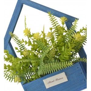 Artificial flowers for Garden Pots-Blue Natural Wood, Yellow Flowers Decorative Vintage 24x6x16 cm