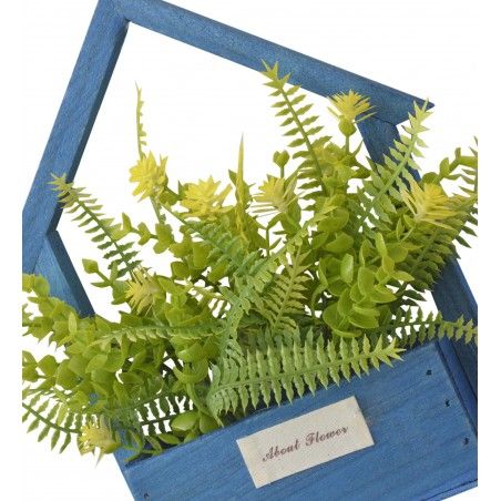 Artificial flowers for Garden Pots-Blue Natural Wood, Yellow Flowers Decorative Vintage 24x6x16 cm