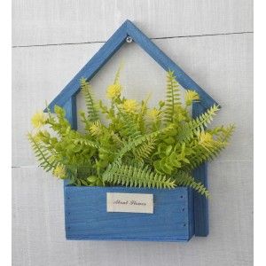Fleurs artificielles pour le Jardin des Pots-Bleu en Bois Naturel, des Fleurs Jaunes Décoratif Vintage 24x6x16 cm