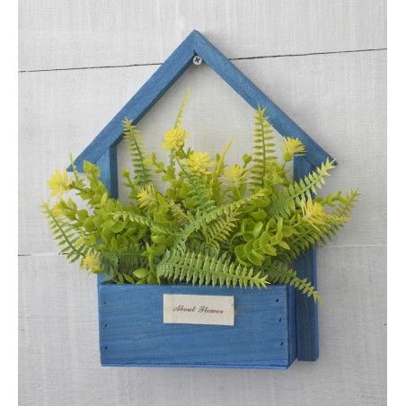 Fleurs artificielles pour le Jardin des Pots-Bleu en Bois Naturel, des Fleurs Jaunes Décoratif Vintage 24x6x16 cm