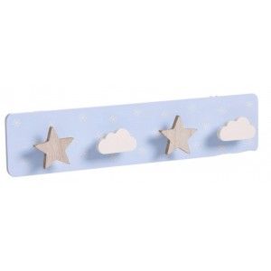 Appendiabiti da Parete Blu per Bambini in Legno per Bambini, 4 Ganci. Design originale/Nuvole 40x4,5x9 cm
