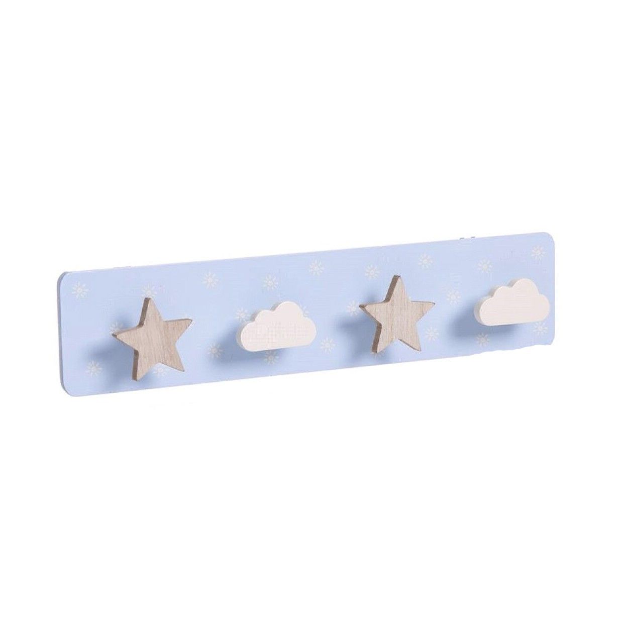 Porte-manteau Mural Bleu pour Enfants en Bois pour les Enfants, 4 Crochets. Design Original/Nuages 40x4,5x9 cm