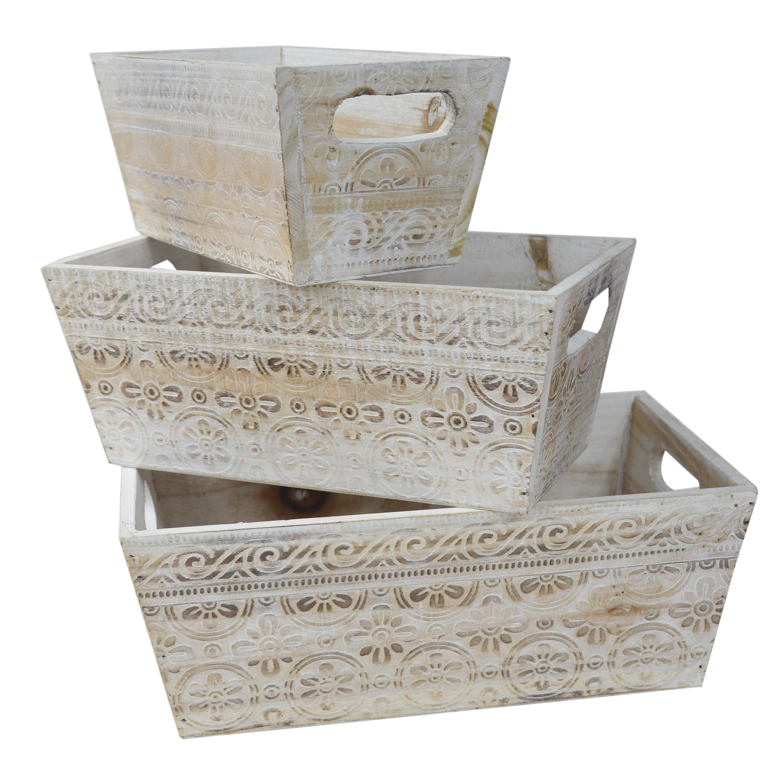 Macetero Decorativo de Madera Vintage Set 3, Cajas de Almacenamiento para Jardín 17,5x29x11,5 cm