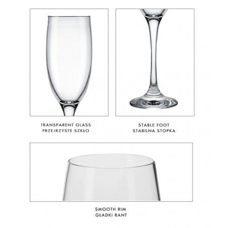 Copa de Cava 19Cl, Vidrio Templado, 6 Uds. Vajilla Elegante y Moderna, Set de 6.
