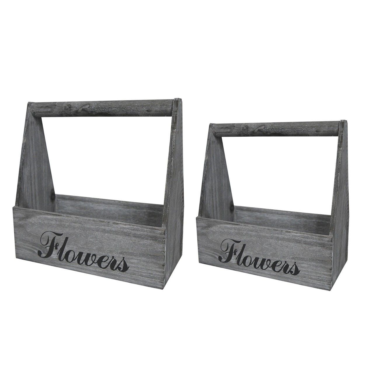 Planter box Timber Grey with Patina, White, Natural Wood, Set of 2 flower Pots "Flowers", Vintage Style 29x13x30cm - Home and