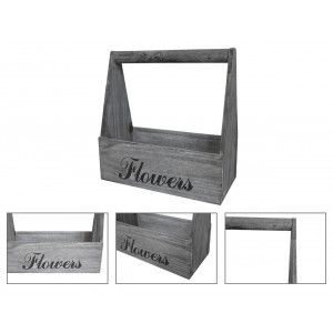 Planter box Timber Grey with Patina, White, Natural Wood, Set of 2 flower Pots "Flowers", Vintage Style 29x13x30cm - Home and
