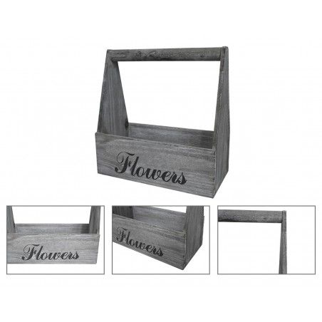 Planter box Timber Grey with Patina, White, Natural Wood, Set of 2 flower Pots "Flowers", Vintage Style 29x13x30cm - Home and