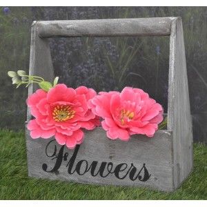 Planter box Timber Grey with Patina, White, Natural Wood, Set of 2 flower Pots "Flowers", Vintage Style 29x13x30cm - Home and