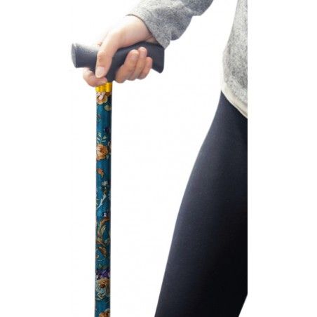 Bastone Pieghevole Regolabile in Alluminio Antiscivolo, Leggera e Resistente . Fantasia floreale 83/93 cm 300gr