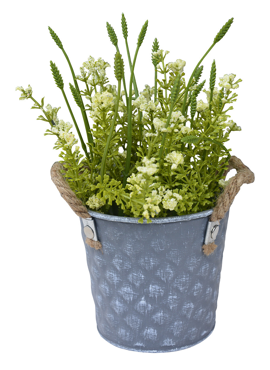 Fioriera in metallo vintage Cubo a Forma di Vaso di Fiori freschi e artificiali Bianco, Patina Bianca, Finitura angosciata