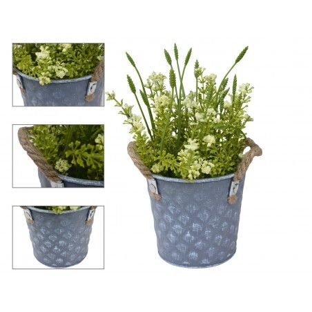 Jardinière en métal vintage en Forme de Cube Jardinière de Fleurs artificielles Blanc, Patine Blanc, Finition en détresse