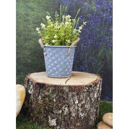 Fioriera in metallo vintage Cubo a Forma di Vaso di Fiori freschi e artificiali Bianco, Patina Bianca, Finitura angosciata