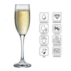 Copa de Cava 19Cl, Vidrio Templado, 6 Uds. Vajilla Elegante y Moderna, Set de 6.