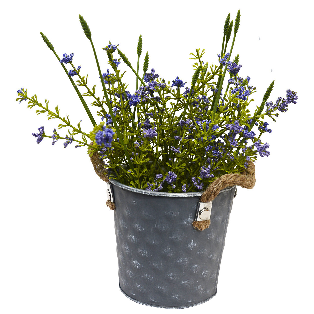 Fioriera in metallo vintage Cubo a Forma di Vaso di Fiori freschi e artificiali Viola, Patina Bianca, Finitura angosciata