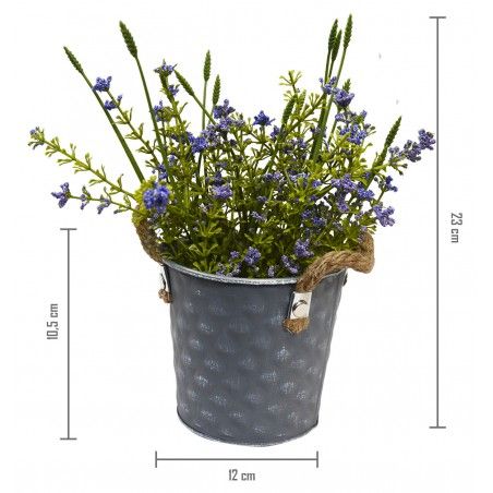Fioriera in metallo vintage Cubo a Forma di Vaso di Fiori freschi e artificiali Viola, Patina Bianca, Finitura angosciata
