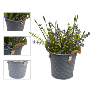 Fioriera in metallo vintage Cubo a Forma di Vaso di Fiori freschi e artificiali Viola, Patina Bianca, Finitura angosciata