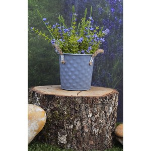 Fioriera in metallo vintage Cubo a Forma di Vaso di Fiori freschi e artificiali Viola, Patina Bianca, Finitura angosciata