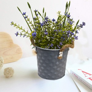 Fioriera in metallo vintage Cubo a Forma di Vaso di Fiori freschi e artificiali Viola, Patina Bianca, Finitura angosciata
