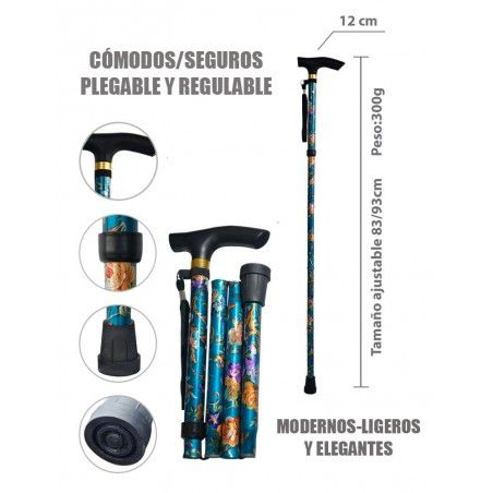 Canne Pliante Réglable en Aluminium anti-Dérapant, Léger et Durable . Design Floral 83/93 cm 300gr