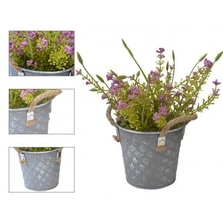 Fioriera in metallo vintage Cubo a Forma di Vaso di Fiori freschi e artificiali Lilla, Patina Bianca, Finitura angosciata