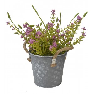 Jardinière en métal vintage en Forme de Cube Jardinière de Fleurs artificielles Lilas, Patine Blanc, Finition en détresse