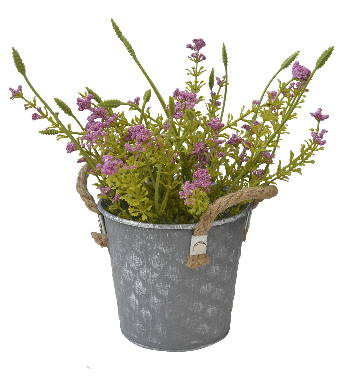 Planter metal vintage Cube-Shaped Planter artificial Flowers Lilac, Patina White, distressed Finish 23x10,5x12cm