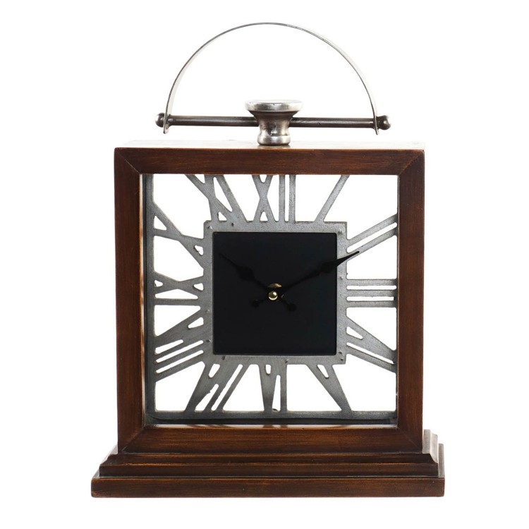 Reloj Sobremesa Vintage de Madera y Metal, Relojes Analógicos para Mesa. Decoración Hogar Original 26,5x9x36 cm