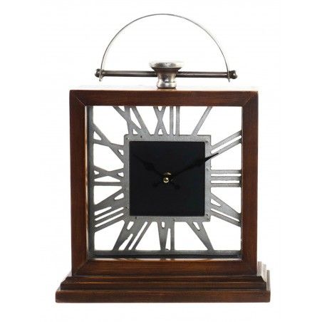 Reloj Sobremesa Vintage de Madera y Metal, Relojes Analógicos para Mesa. Decoración Hogar Original 26,5x9x36 cm