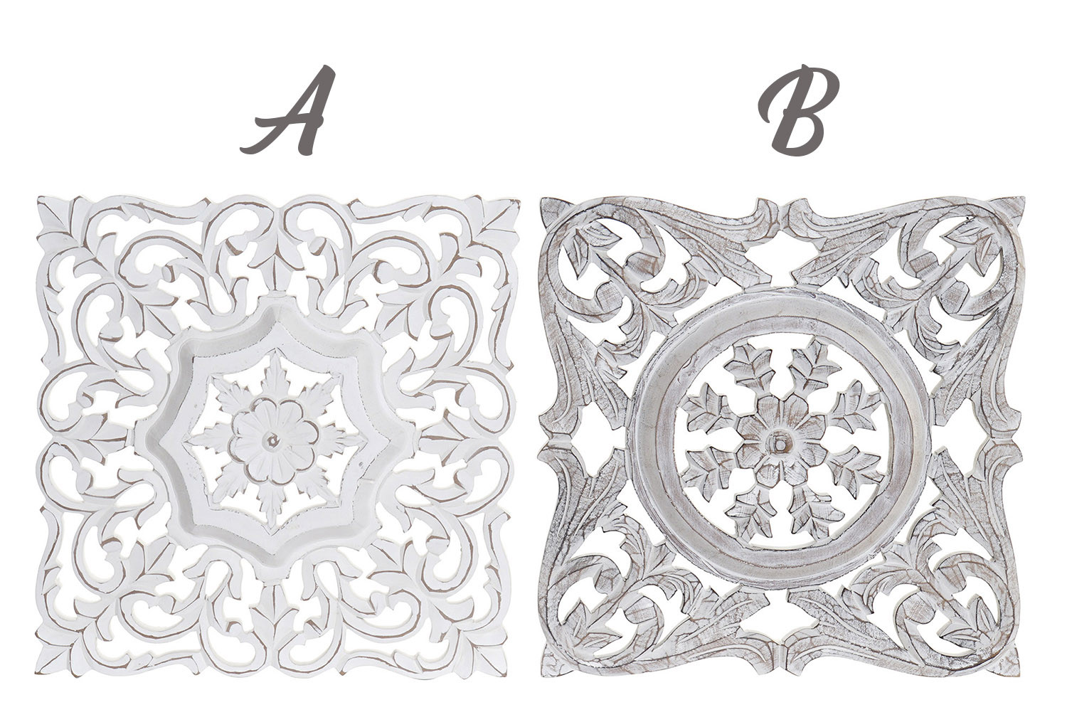 Mural of Carved Wood White Wall, Retablos, Wall Mandala. Original decoration and Ethnic 40x3,5x40 cm
