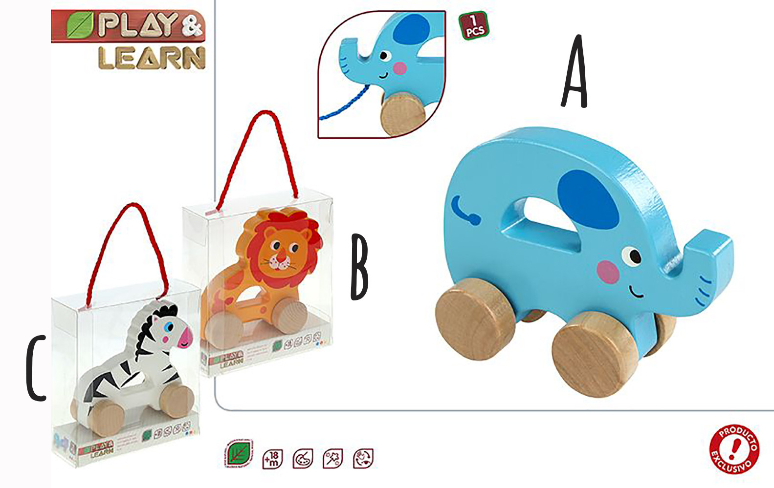 Trascinare l'Animale, di Legno, Giocattoli per bambini, per Bambini. Gioco Drag 155 x 60 x 175 mm