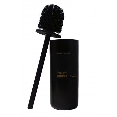 Escobillero Résine Noire avec couvercle en Caoutchouc, avec un Design épuré et Minimaliste. 21,5 cm ø9,2cm -Maison et plus