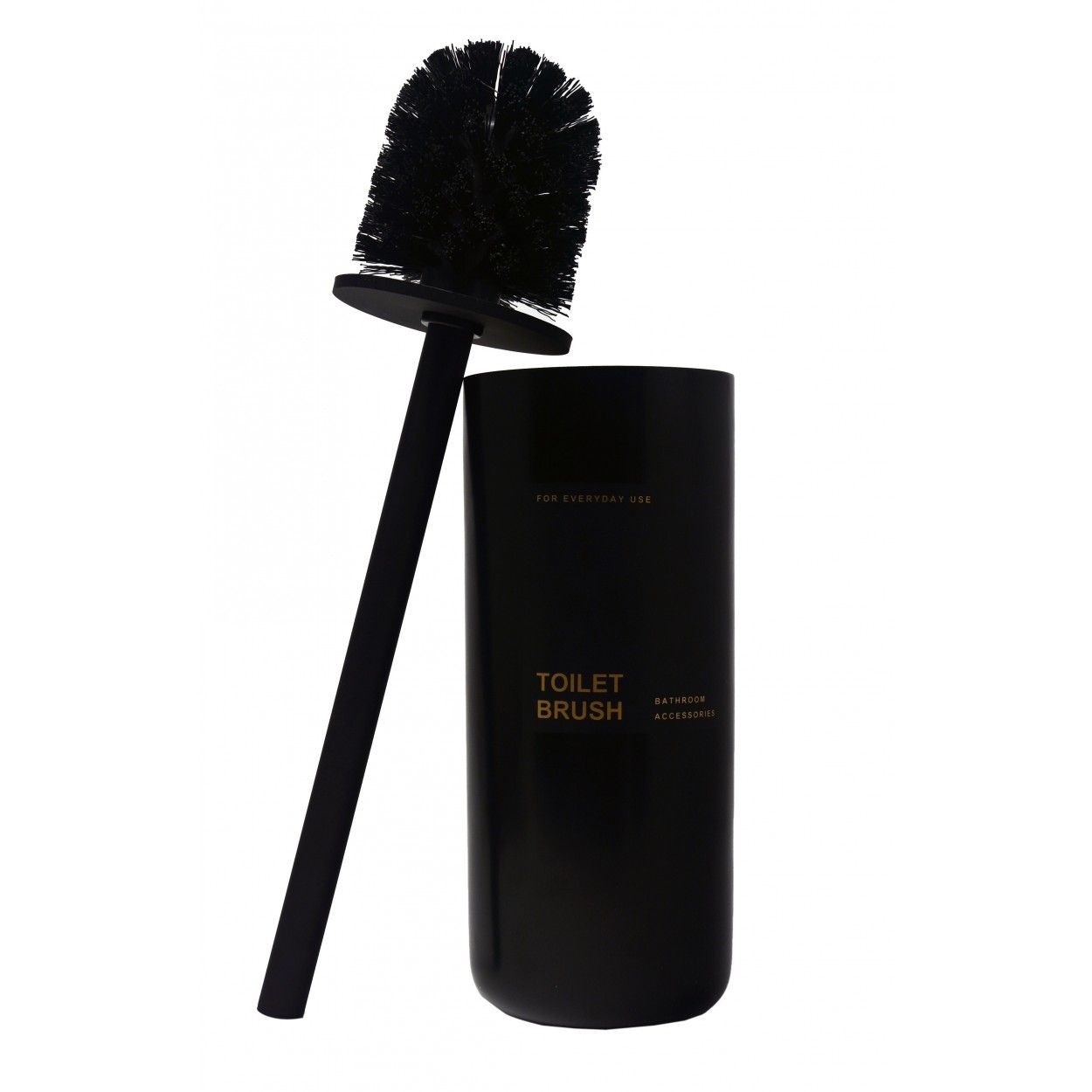 Escobillero Résine Noire avec couvercle en Caoutchouc, avec un Design épuré et Minimaliste. 21,5 cm ø9,2cm -Maison et plus