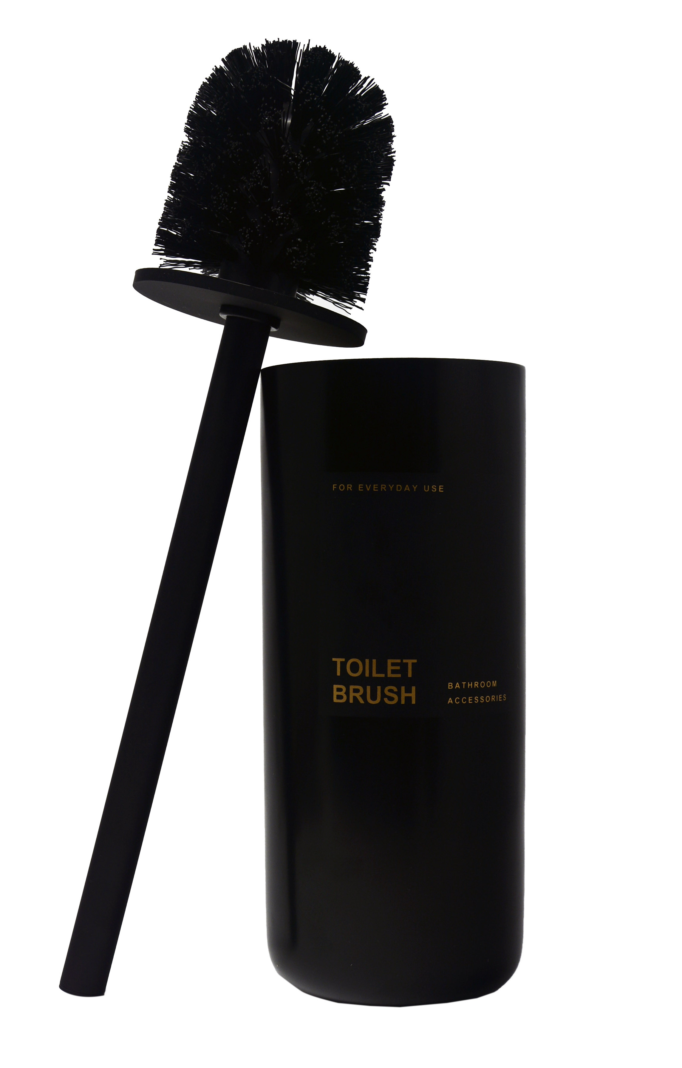 Escobillero Résine Noire avec couvercle en Caoutchouc, avec un Design épuré et Minimaliste. 21,5 cm ø9,2cm -Maison et plus