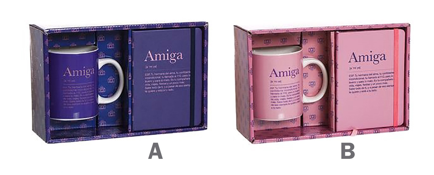 Set de Regalo Taza con Libreta, Significado "Amiga" 300mL, 8x9,5x8cm -Hogar y Más