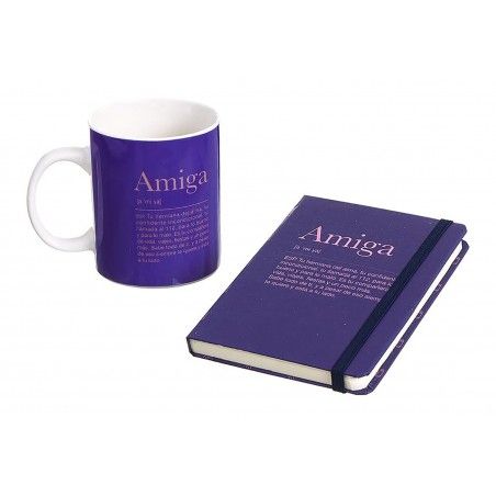 Set de Regalo Taza con Libreta, Significado "Amiga" 300mL, 8x9,5x8cm -Hogar y Más
