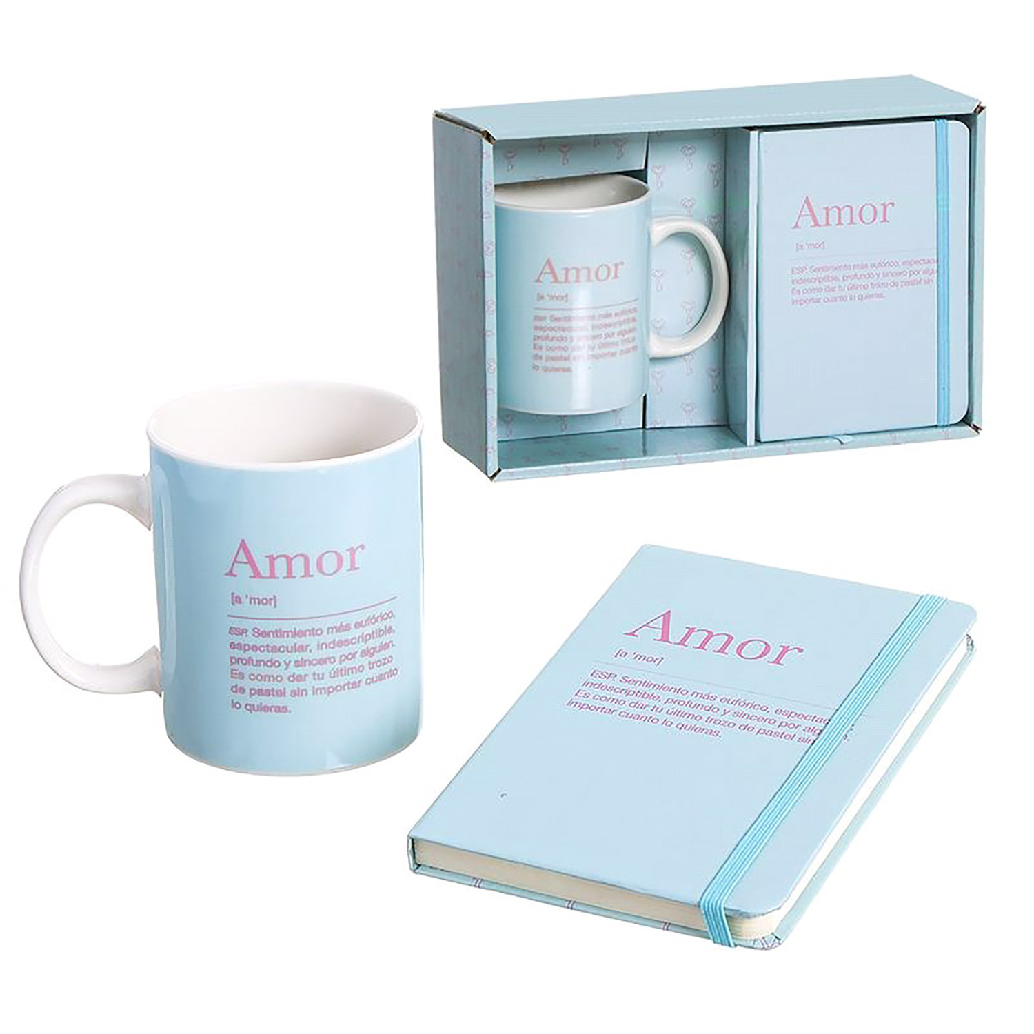 Set de Regalo Taza con Libreta, Significado "Amor" 300mL, 8x9,5x8cm -Hogar y Más