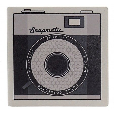 Set de 4 Posavasos, Cuadrados, Con Diseño de Cámara, Realizado en Dolomite. Diseño Vintage/ Moderno  10,8X10,8X0,7 cm