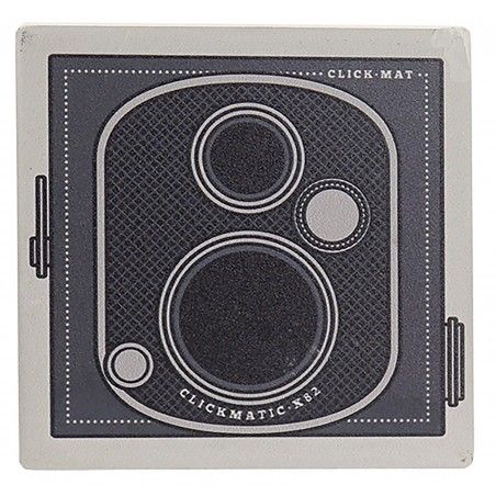 Set de 4 Posavasos, Cuadrados, Con Diseño de Cámara, Realizado en Dolomite. Diseño Vintage/ Moderno  10,8X10,8X0,7 cm