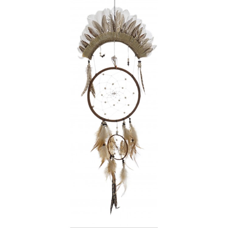 Atrapasueños Grande de Pared con Plumas, de colores Neutros. Diseño Étnico, con estilo Bohemio Natural  30X85 cm
