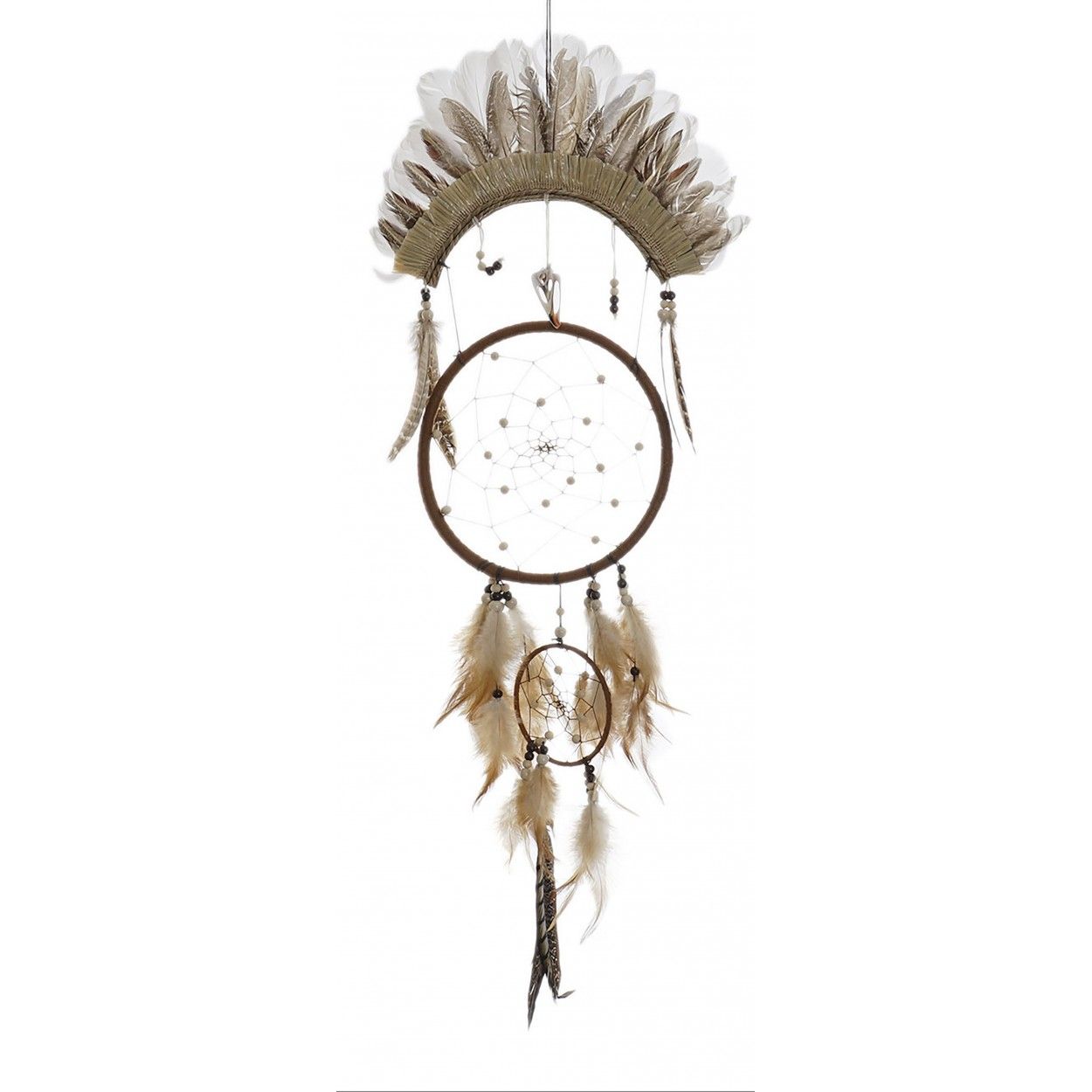 Dream catcher Large Wall with Feathers, Neutral colors. Ethnic design with Bohemian style Natural 30X85 cm